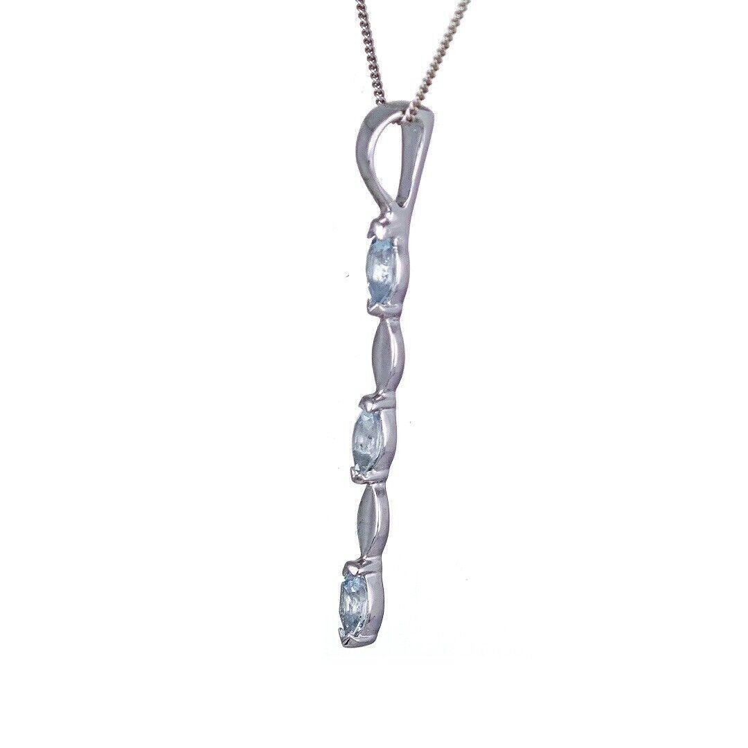 9ct White Gold Aquamarine Necklace Natural Blue Marquise Gemstone