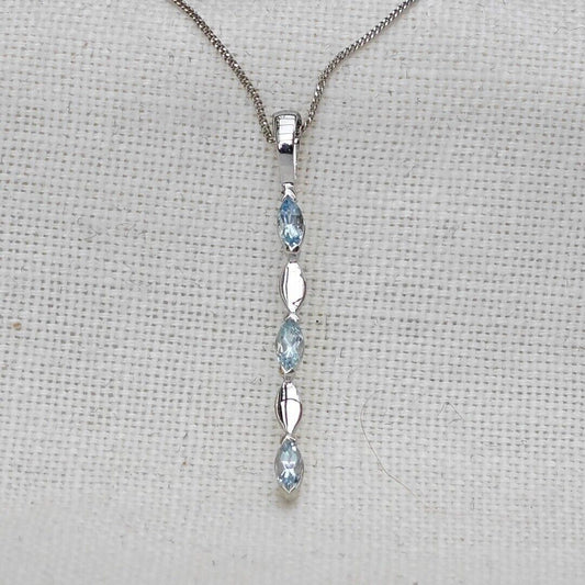 9ct White Gold Aquamarine Necklace Natural Blue Marquise Gemstone