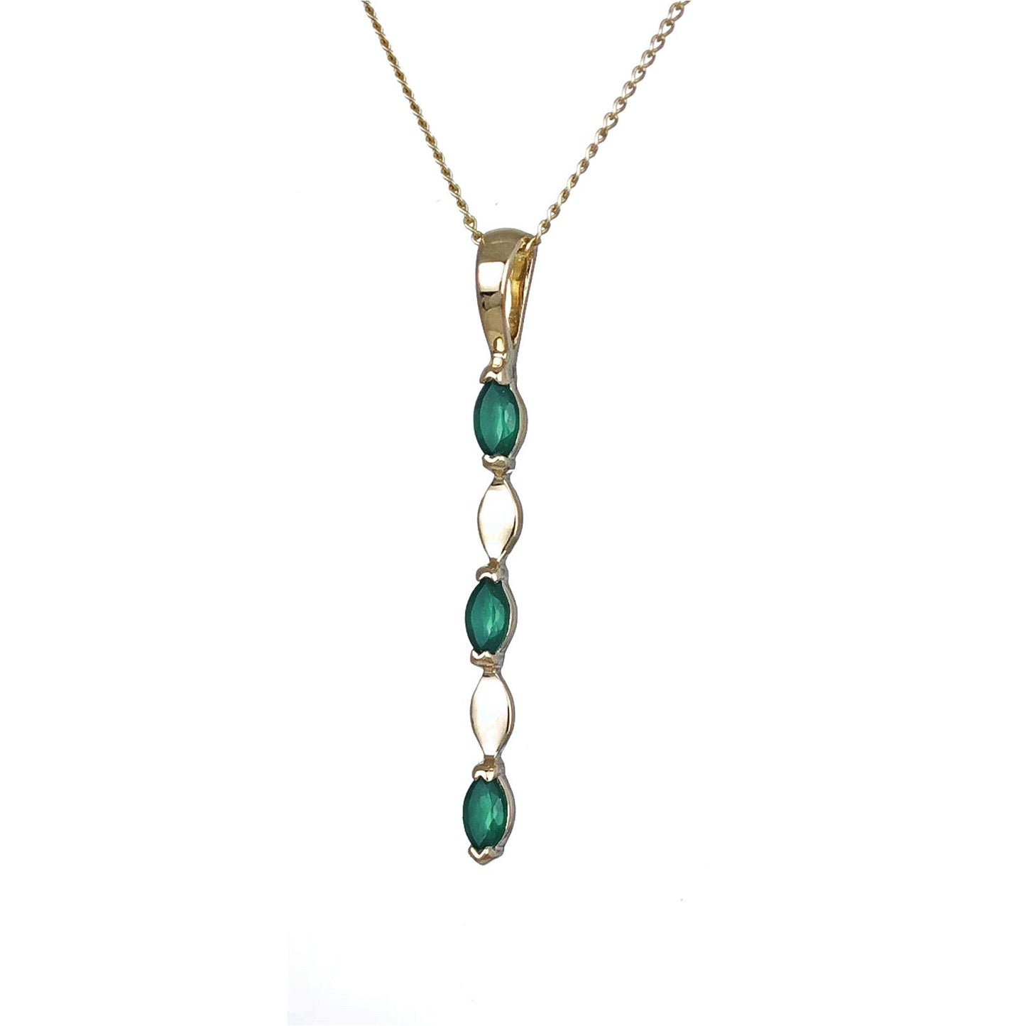 9ct Yellow Gold Green Onyx Necklace Natural Marquise Gemstones