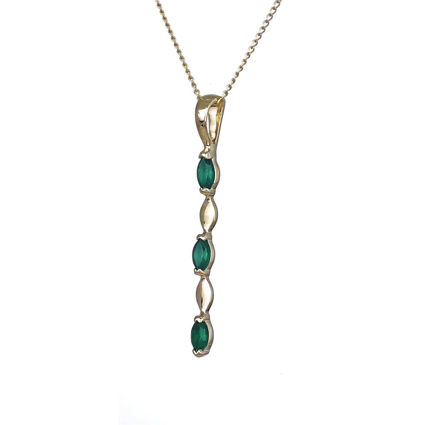 9ct Yellow Gold Green Onyx Necklace Natural Marquise Gemstones