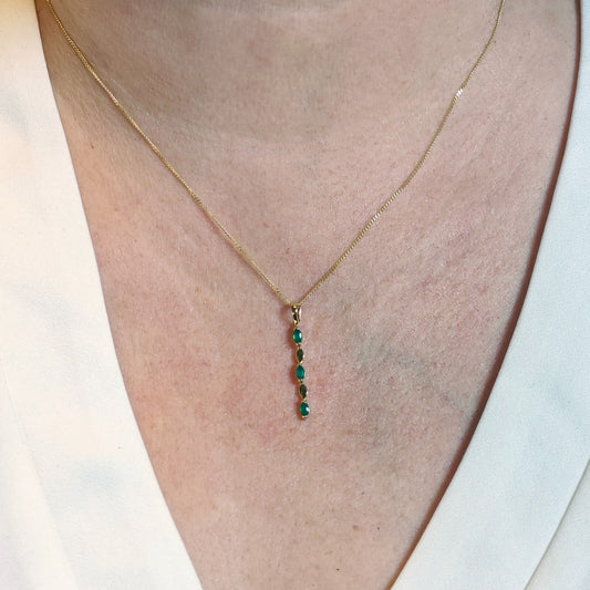 9ct Yellow Gold Green Onyx Necklace Natural Marquise Gemstones