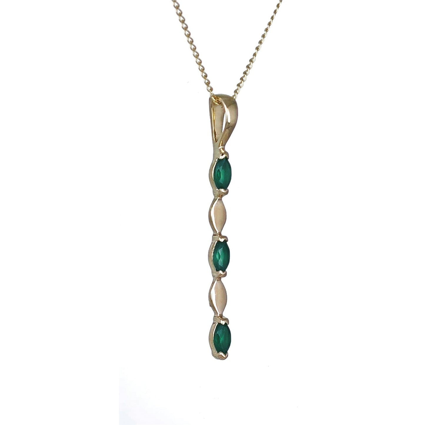 9ct Yellow Gold Green Onyx Necklace Natural Marquise Gemstones