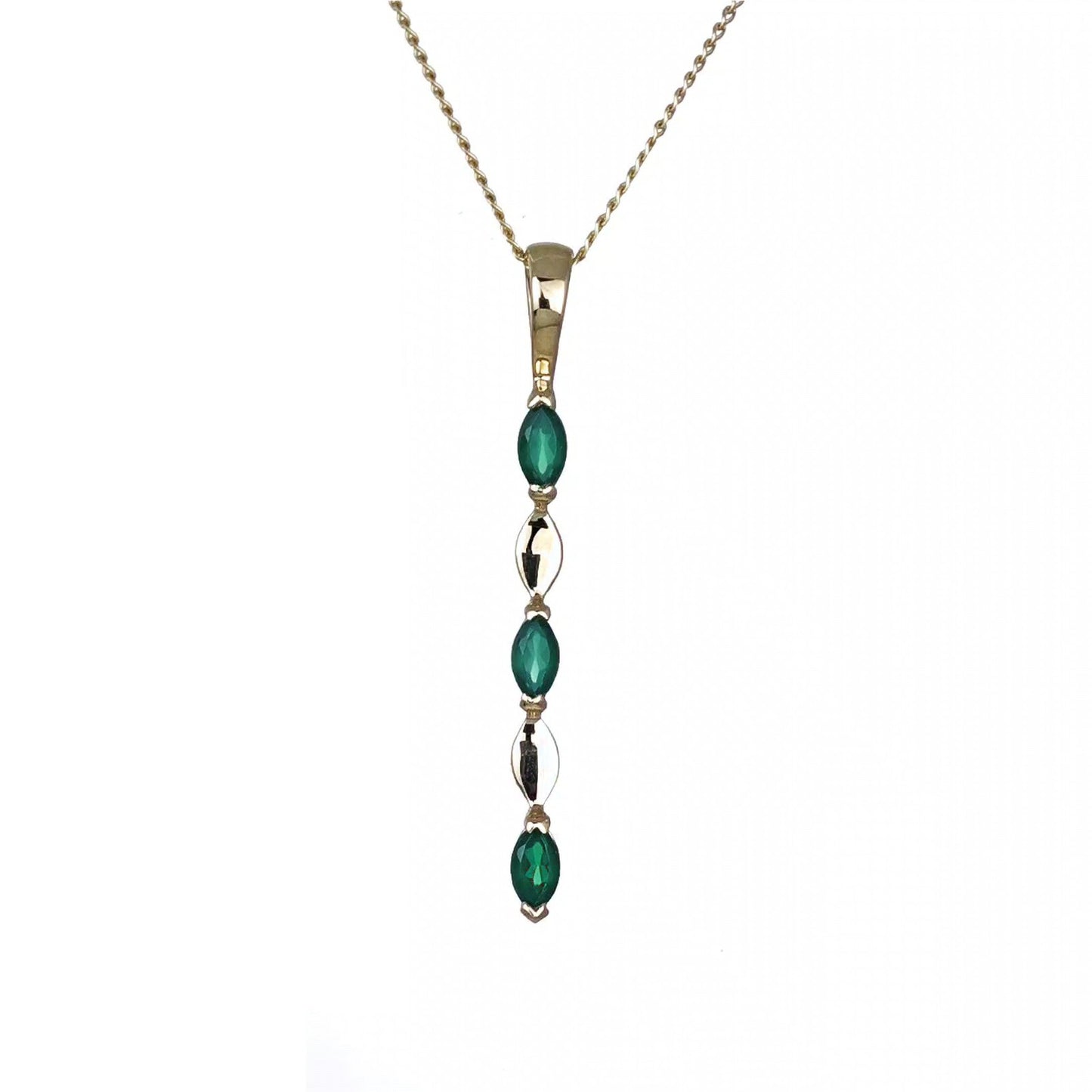 9ct Yellow Gold Green Onyx Necklace Natural Marquise Gemstones