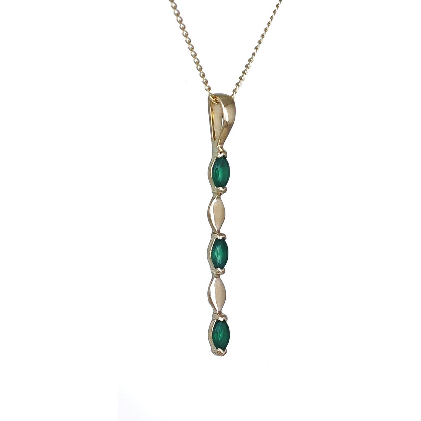 9ct Yellow Gold Green Onyx Necklace Natural Marquise Gemstones