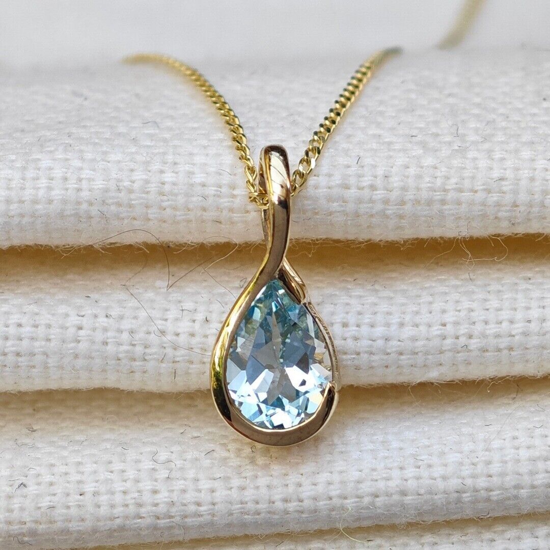 9ct Gold Topaz Necklace Treated Blue Natural Gemstone – OJewellery