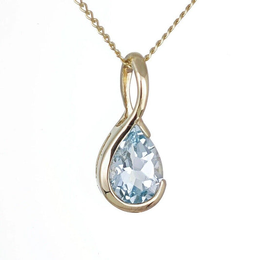 9ct Gold Topaz Necklace Treated Blue Natural Gemstone