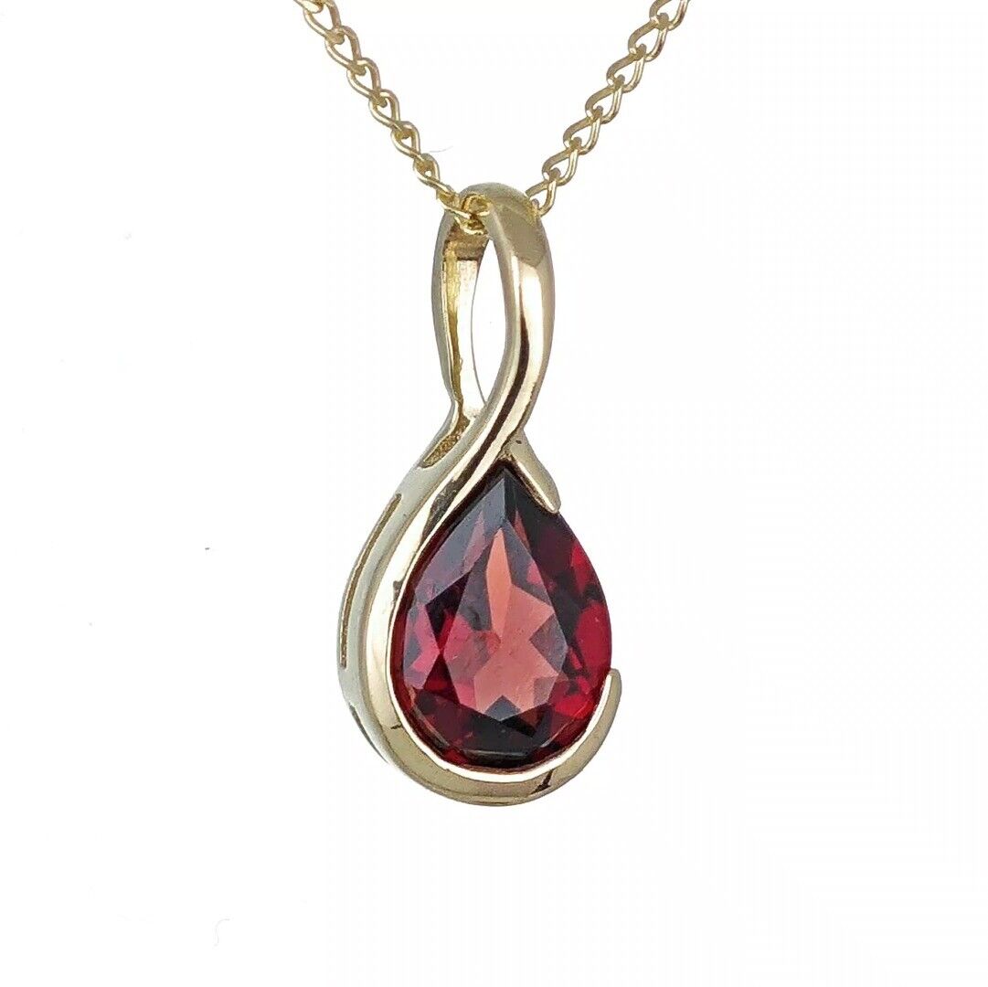 9ct Gold Garnet Necklace Infinity Loop Red Natural Gemstone