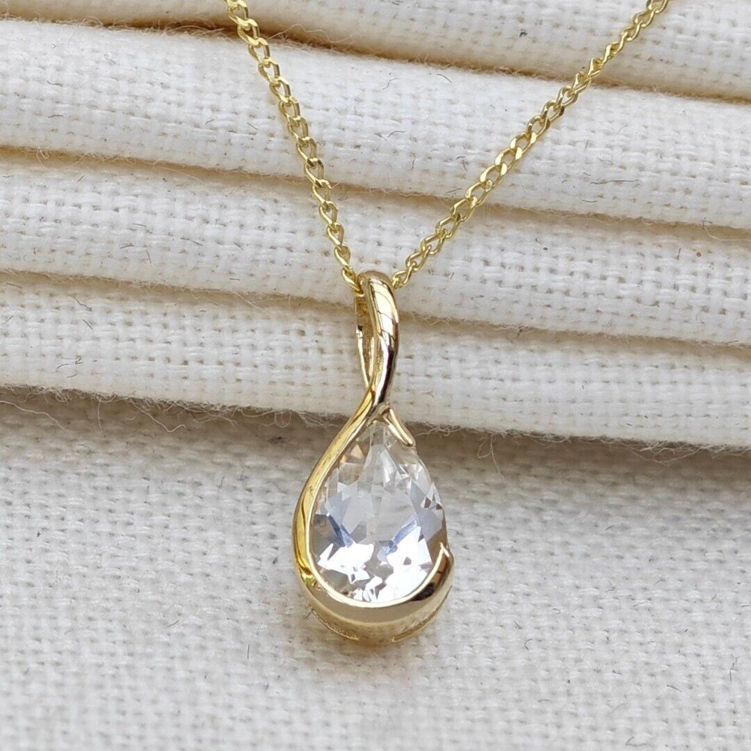 9ct Yellow Gold Topaz Necklace Infinity Loop Natural Gemstone Handmade
