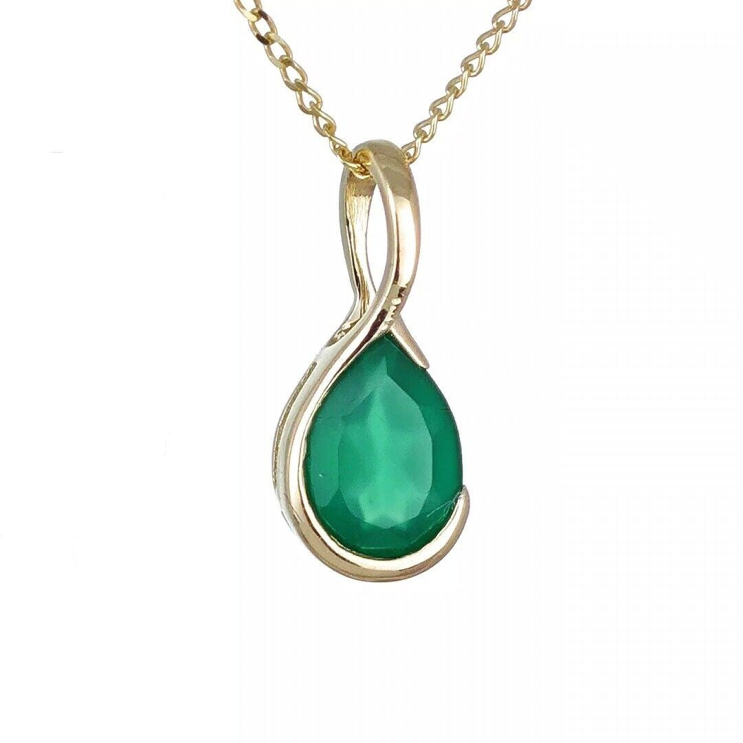 9ct yellow gold necklace infinity loop green natural onyx gemstone handmade designed in the UK