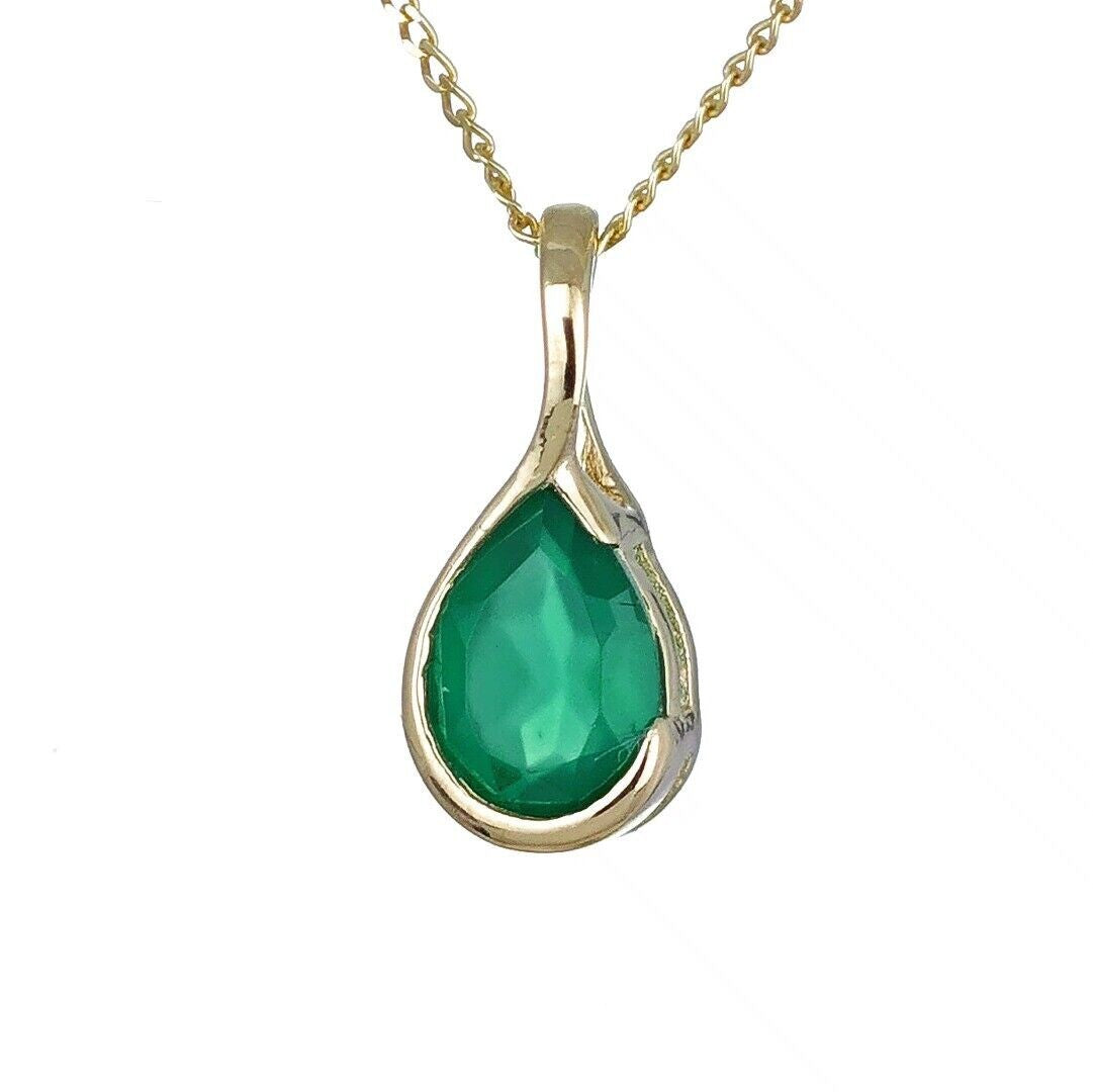 9ct Yellow Gold Necklace Infinity Loop Green Natural Onyx Gemstone Handmade