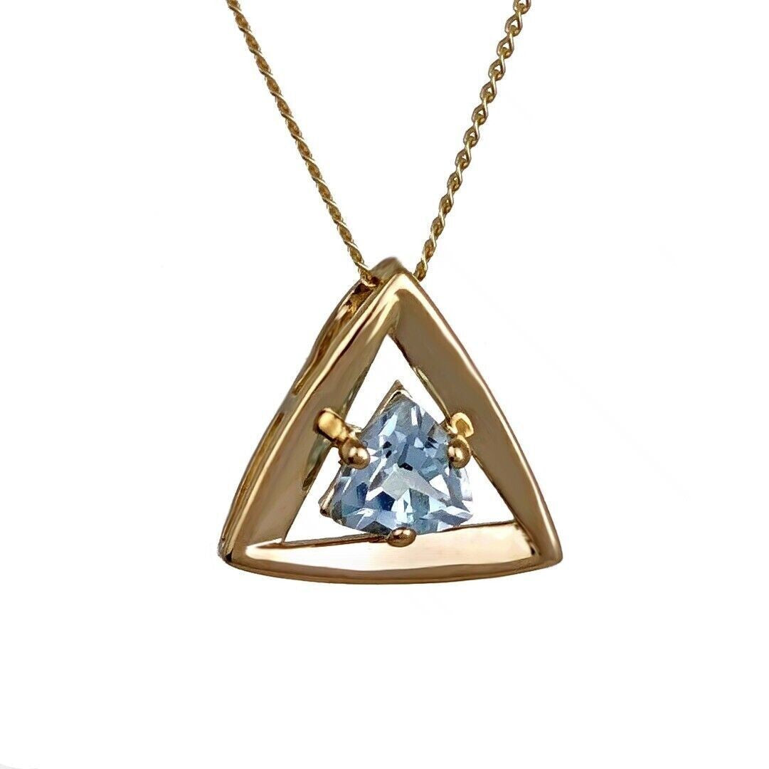 9ct Gold Topaz Pendant Natural Treated Blue Trillion Gemstone
