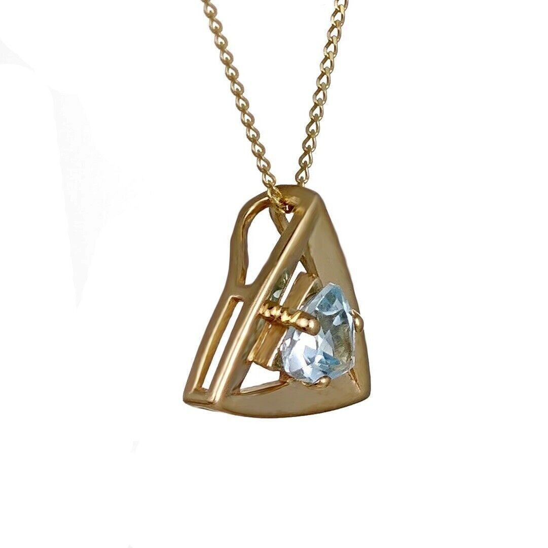 9ct Gold Topaz Pendant Natural Treated Blue Trillion Gemstone