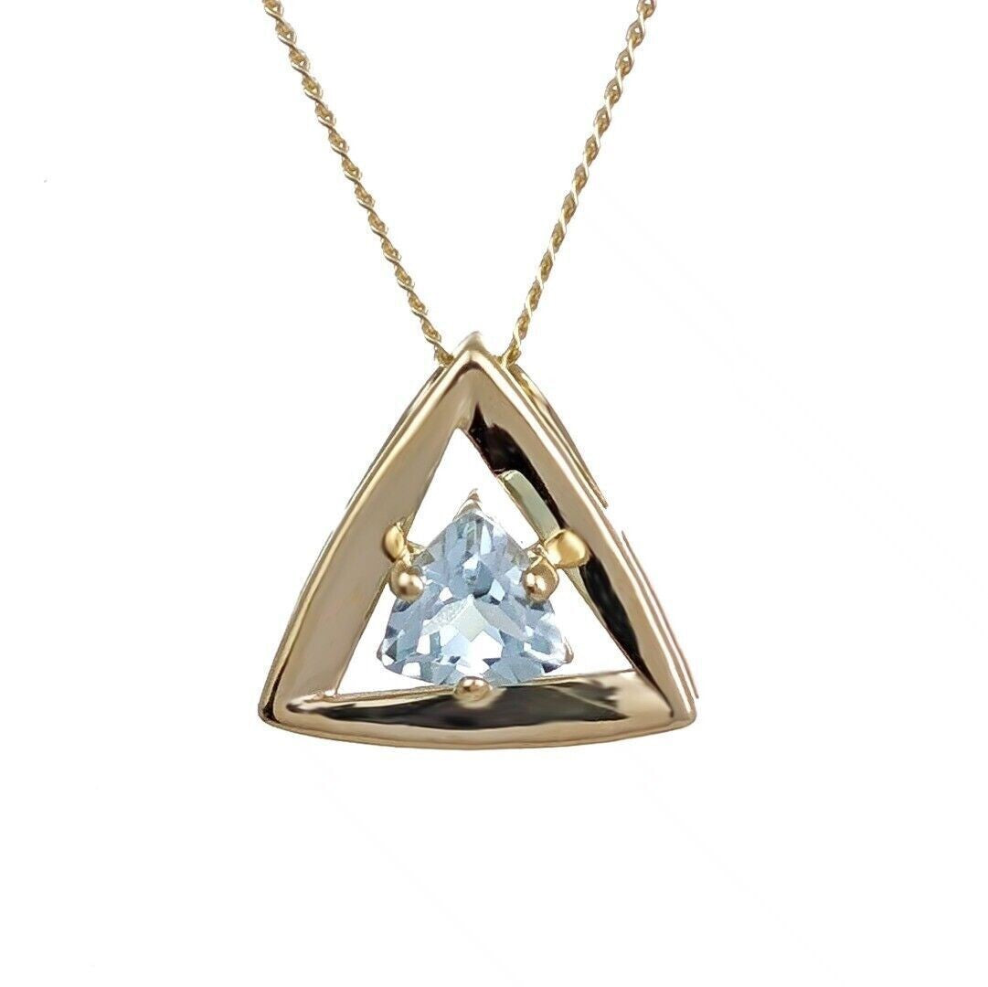 9ct Gold Topaz Pendant Natural Treated Blue Trillion Gemstone