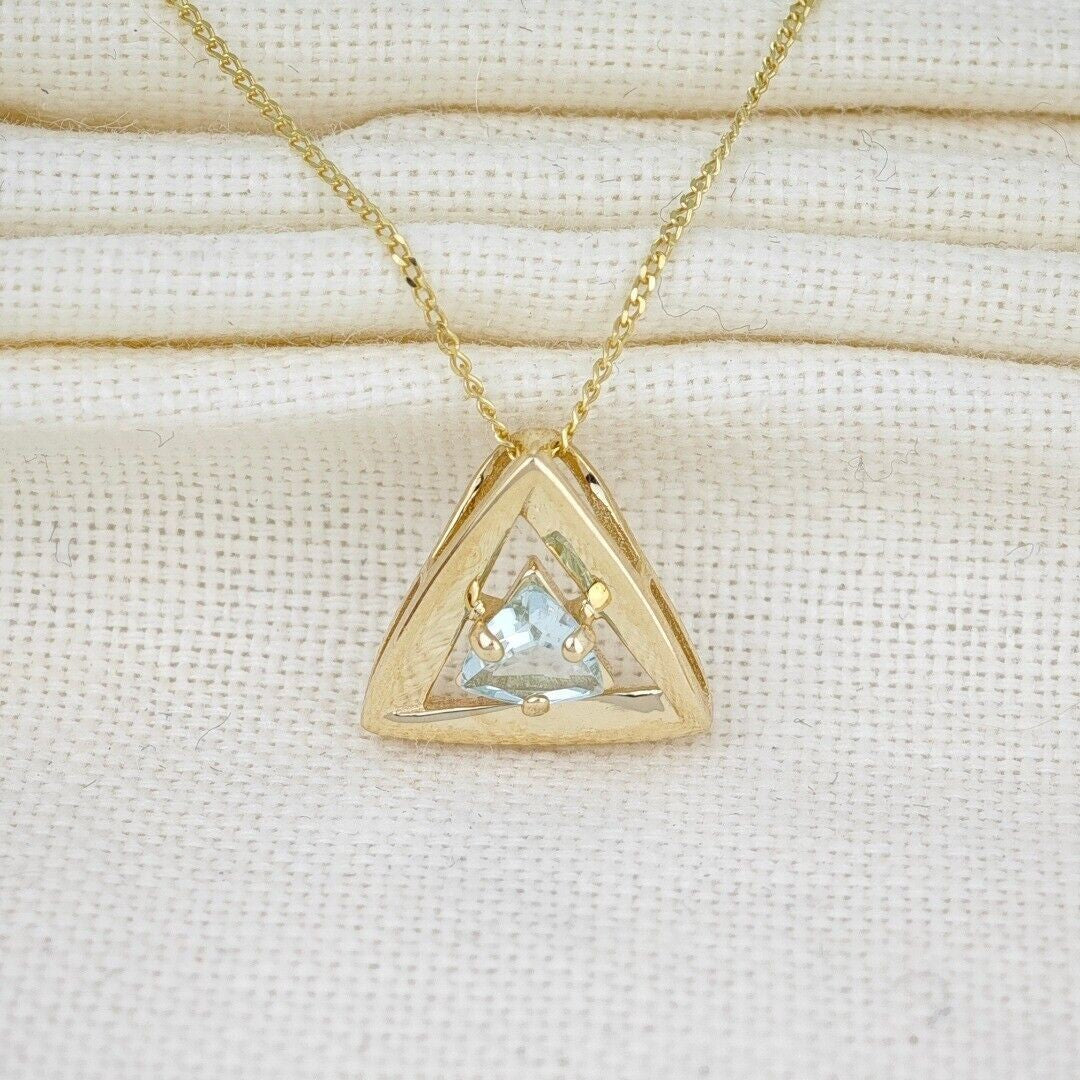 9ct Gold Topaz Pendant Natural Treated Blue Trillion Gemstone