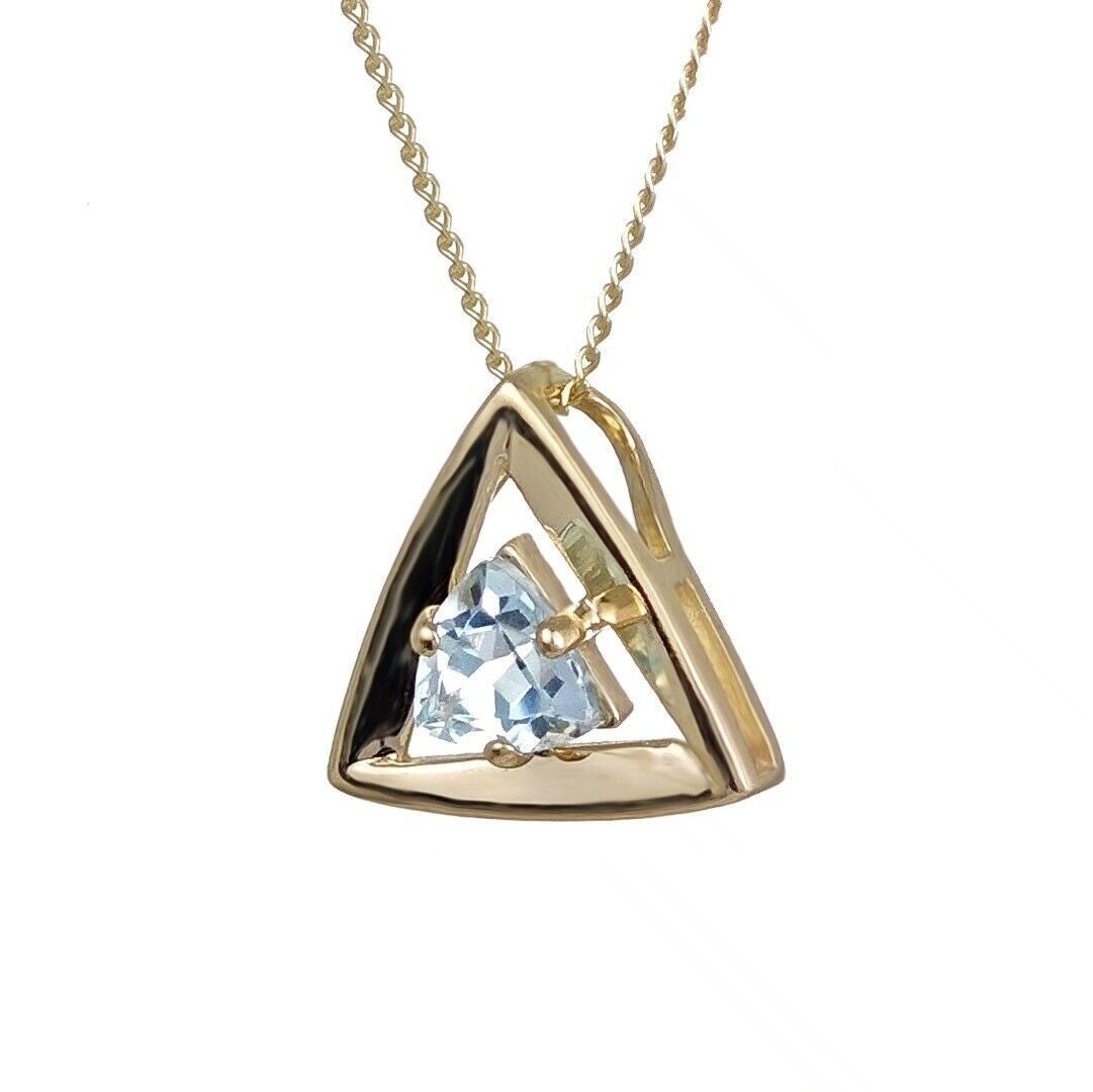 9ct Gold Topaz Pendant Natural Treated Blue Trillion Gemstone