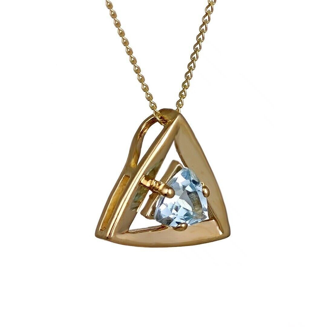 9ct Gold Topaz Pendant Natural Treated Blue Trillion Gemstone