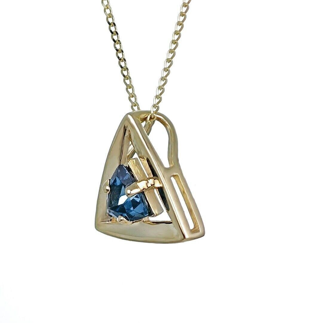 9ct Yellow Gold Topaz Pendant Natural Treated London Blue Trillion Gemstone