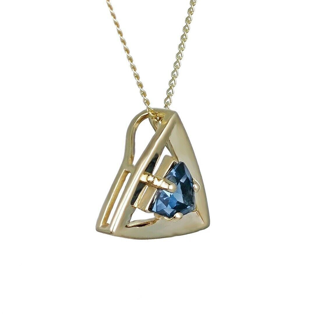 9ct Yellow Gold Topaz Pendant Natural Treated London Blue Trillion Gemstone