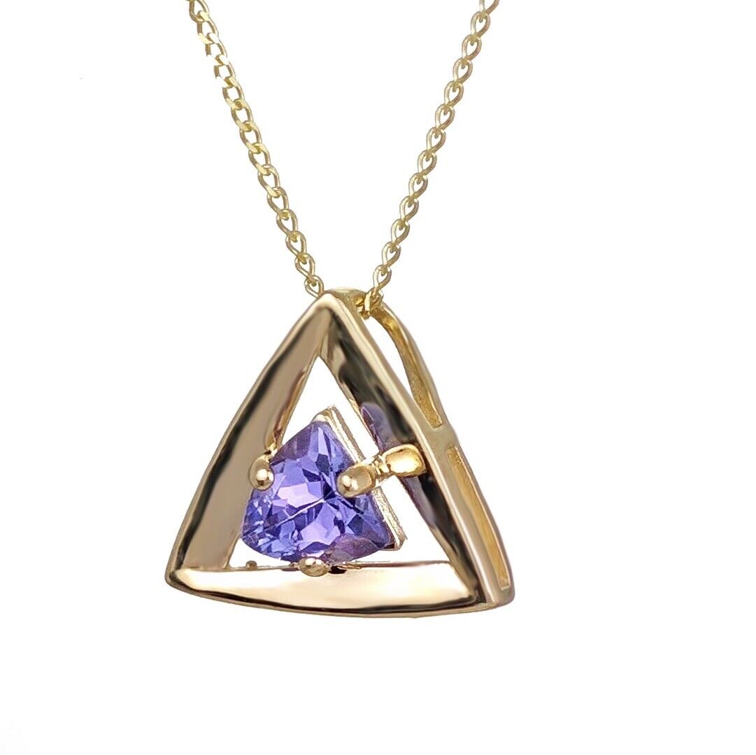 9ct Yellow Gold Tanzanite Pendant Natural Blue Trillion Gemstone