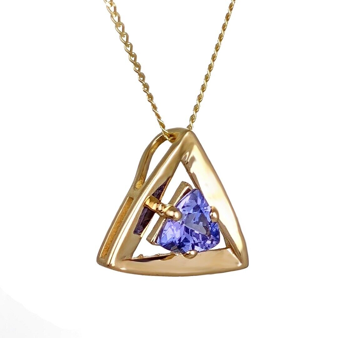 9ct Yellow Gold Tanzanite Pendant Natural Blue Trillion Gemstone