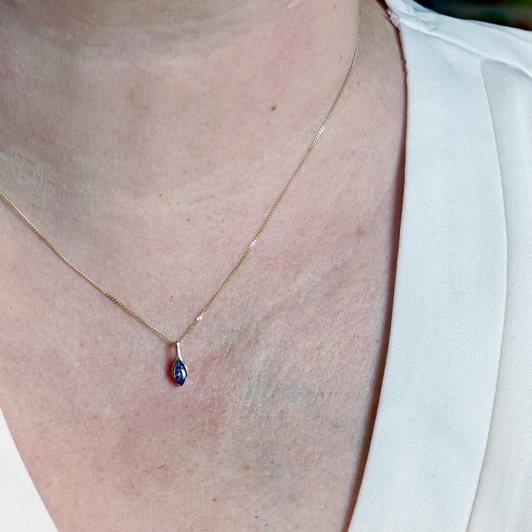 9ct Gold Tanzanite Pendant SMALL Minimalist Marquise Blue Natural Gemstone