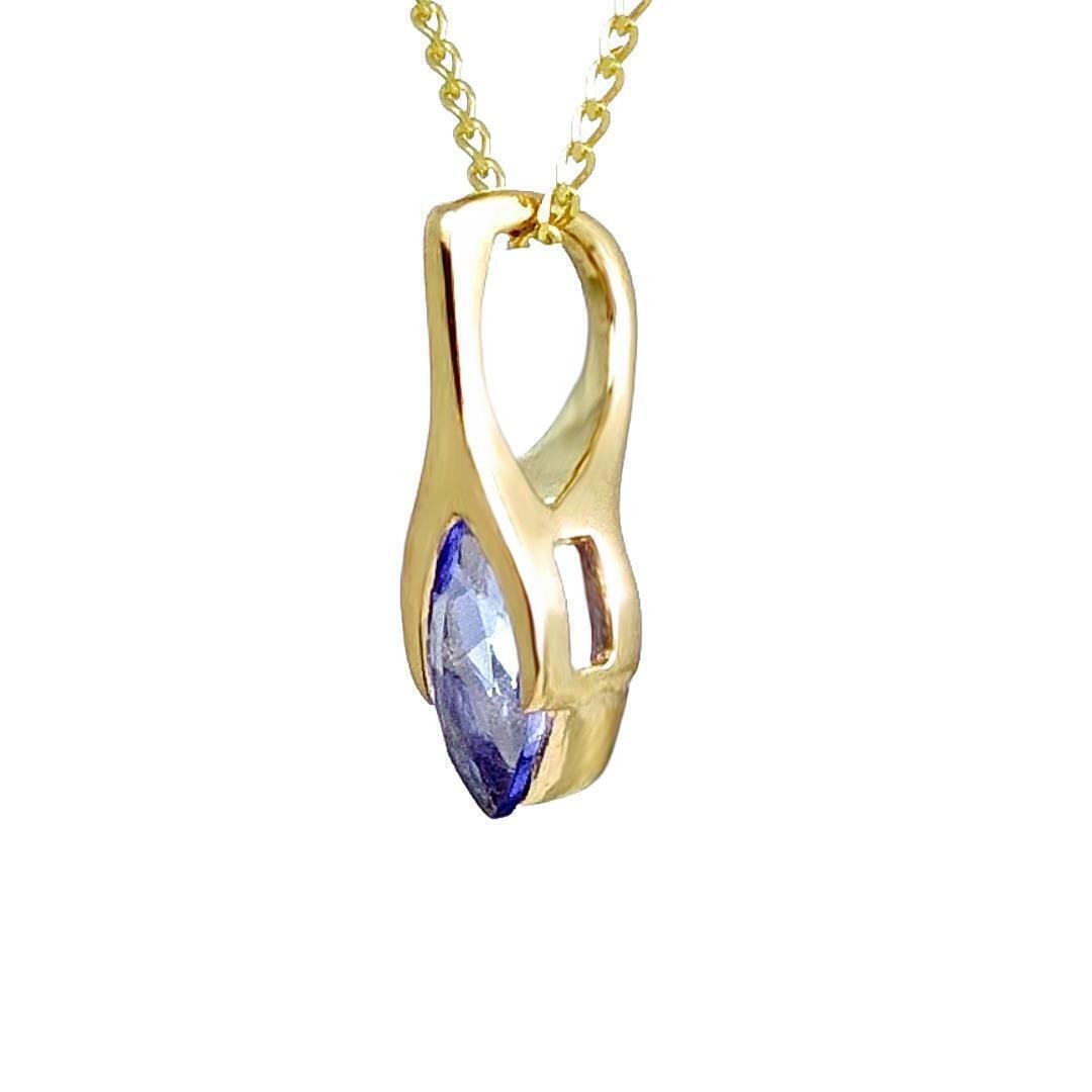 9ct Gold Tanzanite Pendant SMALL Minimalist Marquise Blue Natural Gemstone