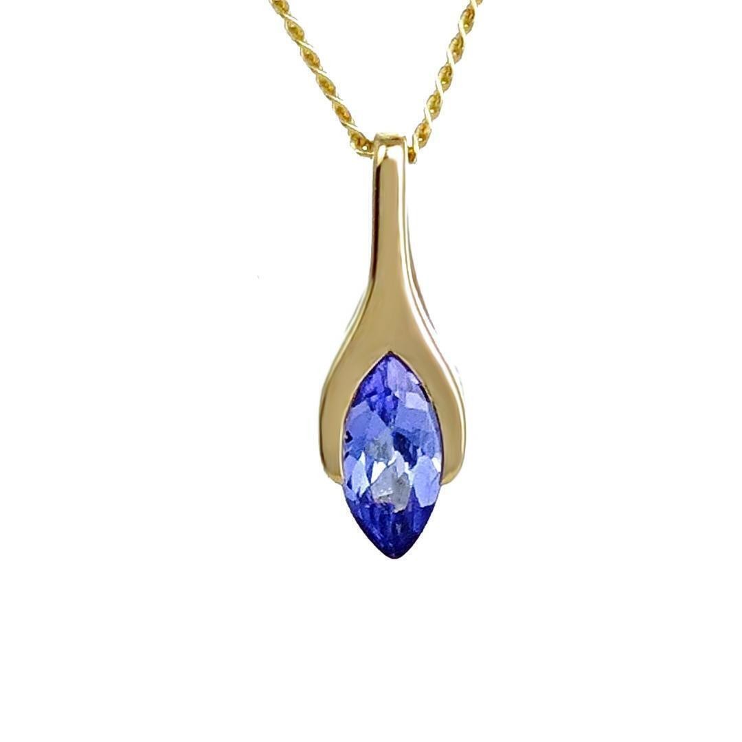 9ct Gold Tanzanite Pendant SMALL Minimalist Marquise Blue Natural Gemstone