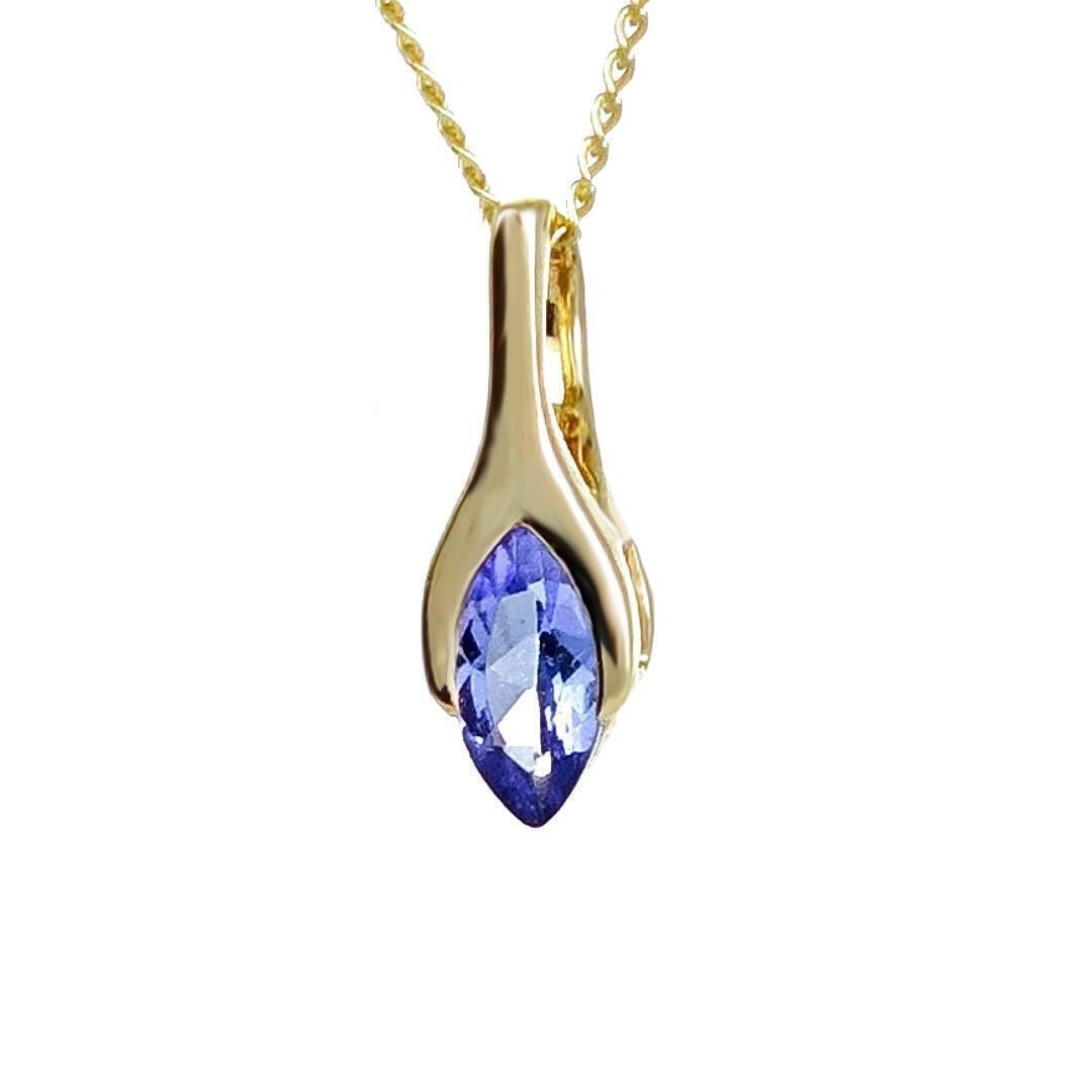 9ct Gold Tanzanite Pendant SMALL Minimalist Marquise Blue Natural Gemstone