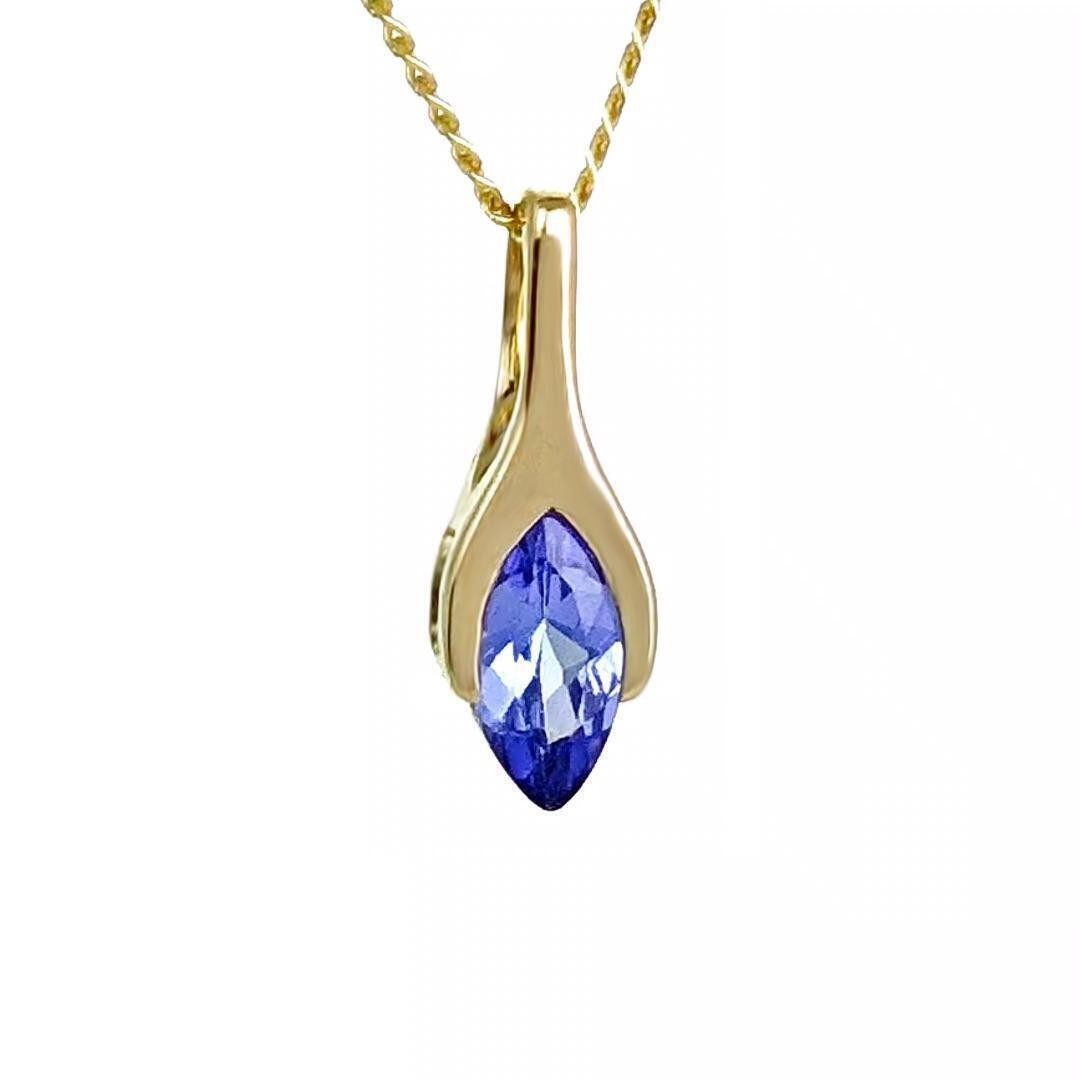 9ct Gold Tanzanite Pendant SMALL Minimalist Marquise Blue Natural Gemstone