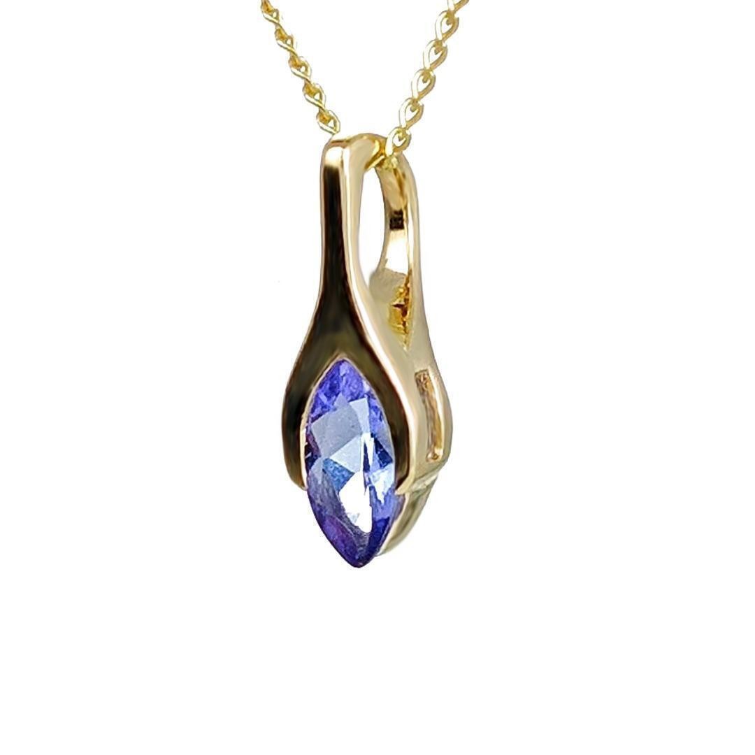 9ct Gold Tanzanite Pendant SMALL Minimalist Marquise Blue Natural Gemstone