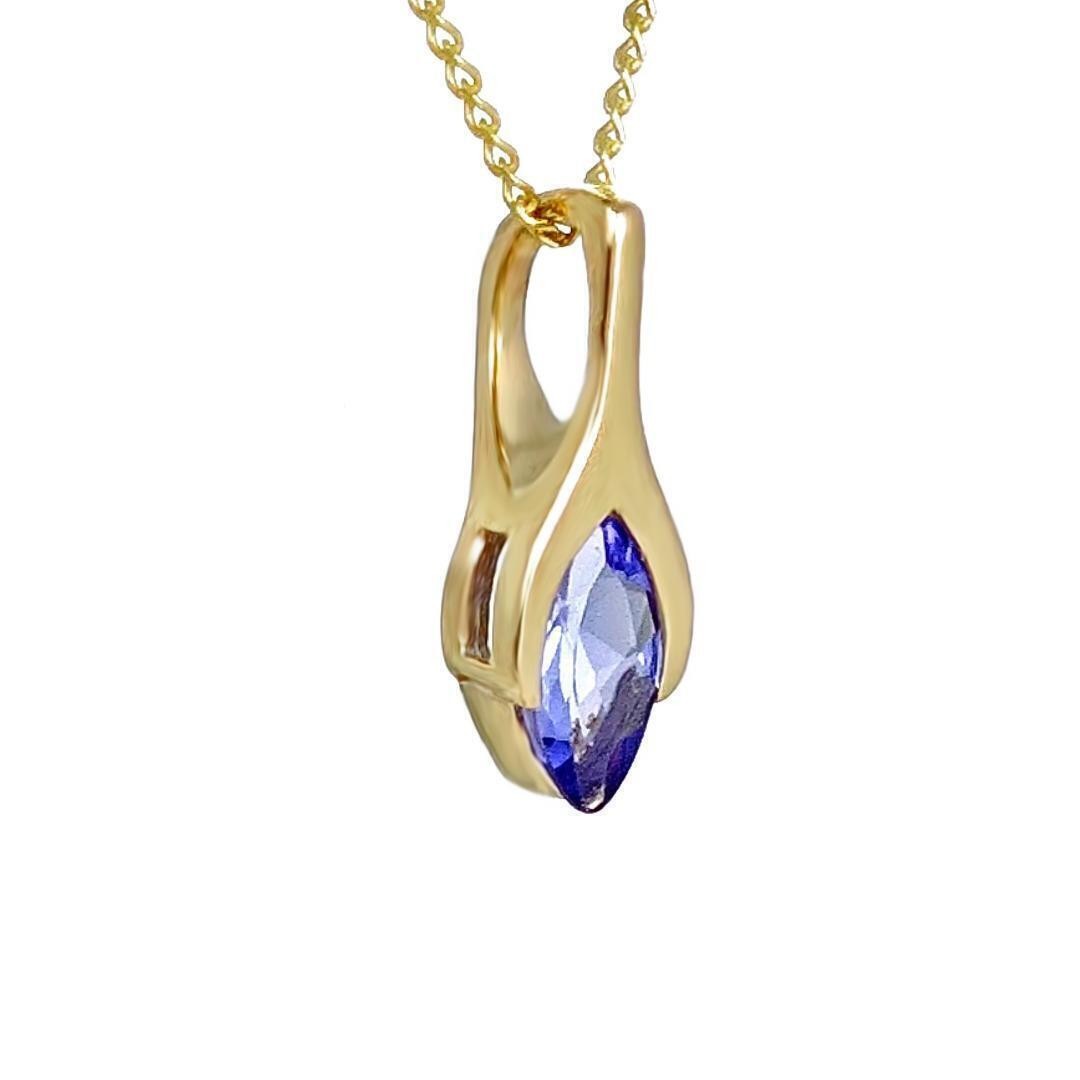 9ct Gold Tanzanite Pendant SMALL Minimalist Marquise Blue Natural Gemstone