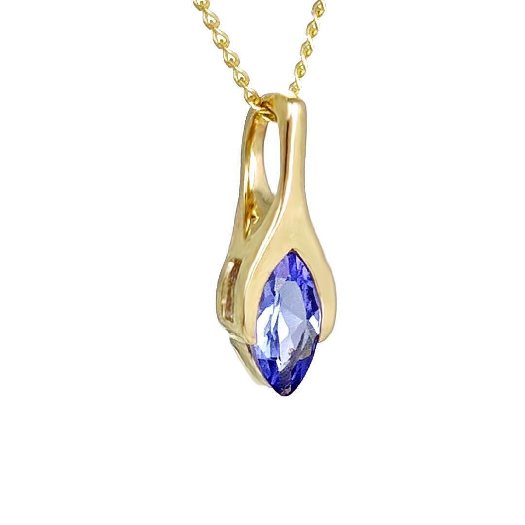 9ct Gold Tanzanite Pendant SMALL Minimalist Marquise Blue Natural Gemstone
