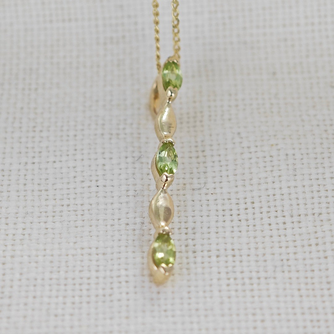 9ct Gold Peridot Pendant Green Infinity Marquise UK Design