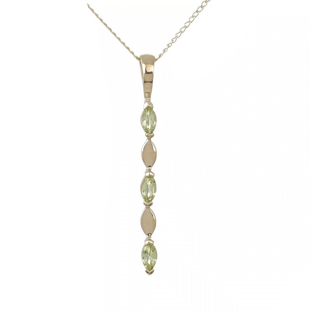 9ct Gold Peridot Pendant Green Infinity Marquise UK Design