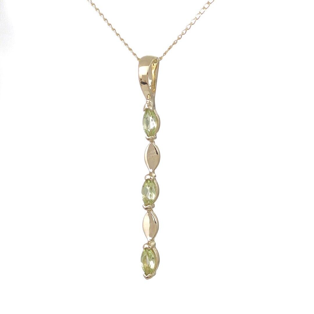 9ct Gold Peridot Pendant Green Infinity Marquise UK Design