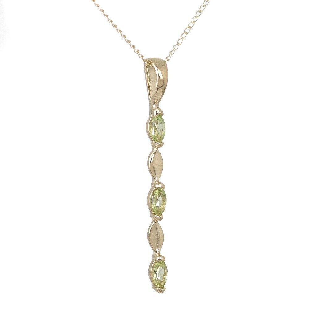 9ct Gold Peridot Pendant Green Infinity Marquise UK Design