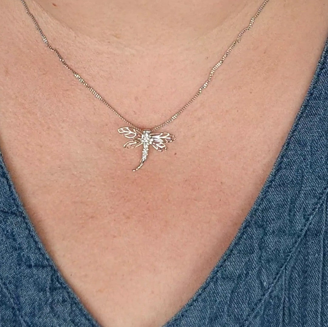 Sterling Silver Diamond Dragonfly Necklace