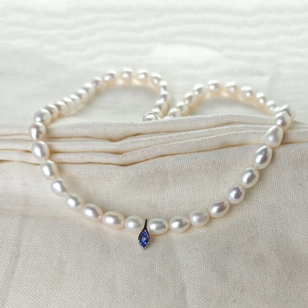Pearl & Tanzanite Necklace in Sterling Silver