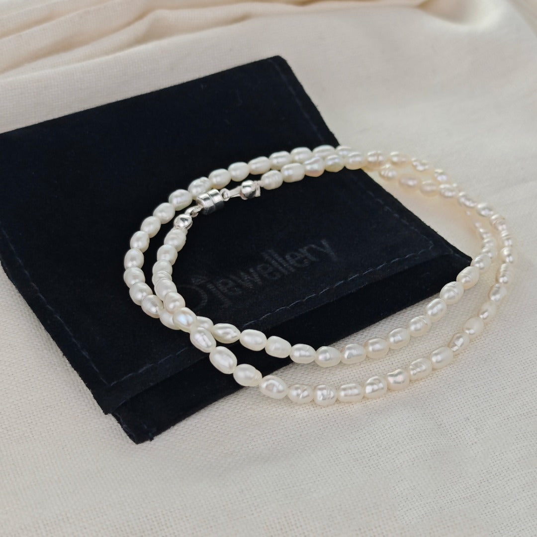 White pearl necklace chocker length sterling silver fastening