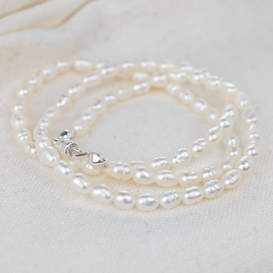 White pearl necklace chocker length sterling silver fastening