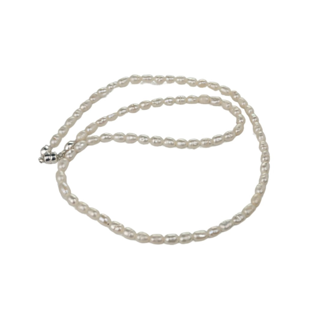 White pearl necklace chocker length sterling silver fastening