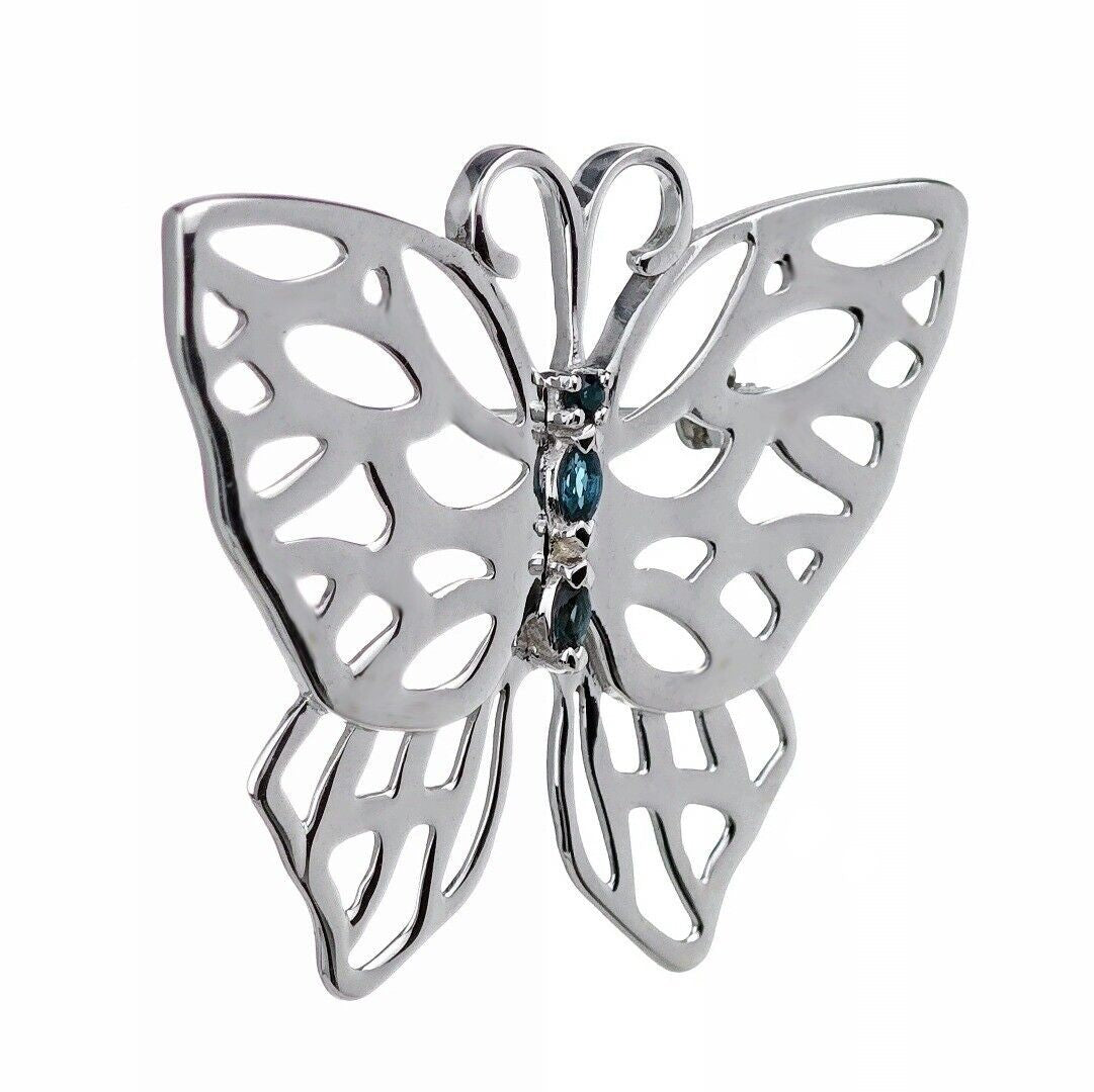 Sterling Silver Butterfly Brooch London Blue Topaz Treated Natural Gemstone