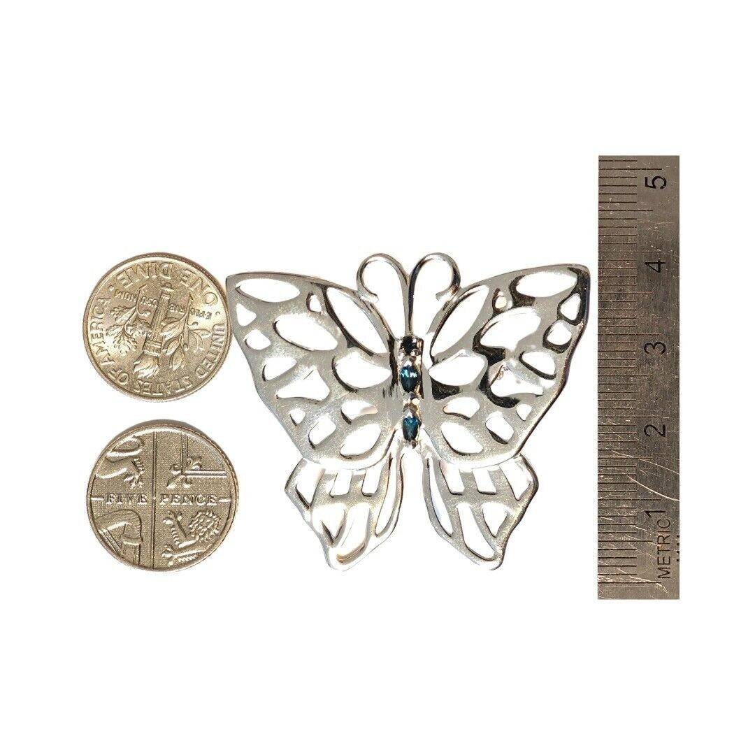 Sterling Silver Butterfly Brooch London Blue Topaz Treated Natural Gemstone