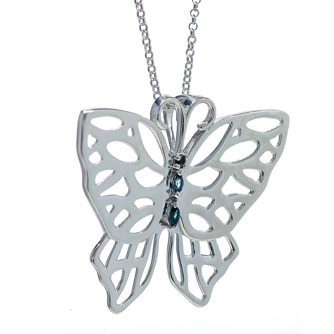 Butterfly Statement Necklace London Blue Topaz Natural Treated Gemstone