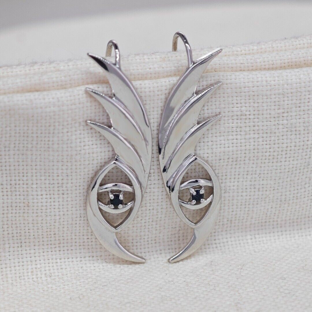 Evil Eye Dangle Earrings Sterling Silver Natural Blue Sapphire
