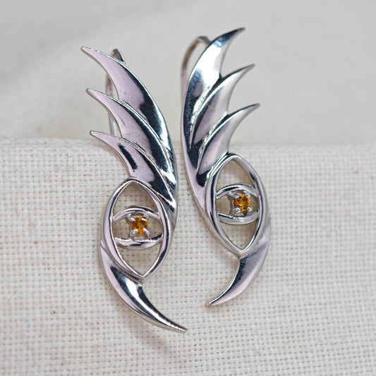 Evil Eye Dangle Earrings Sterling Silver Natural Yellow Citrine