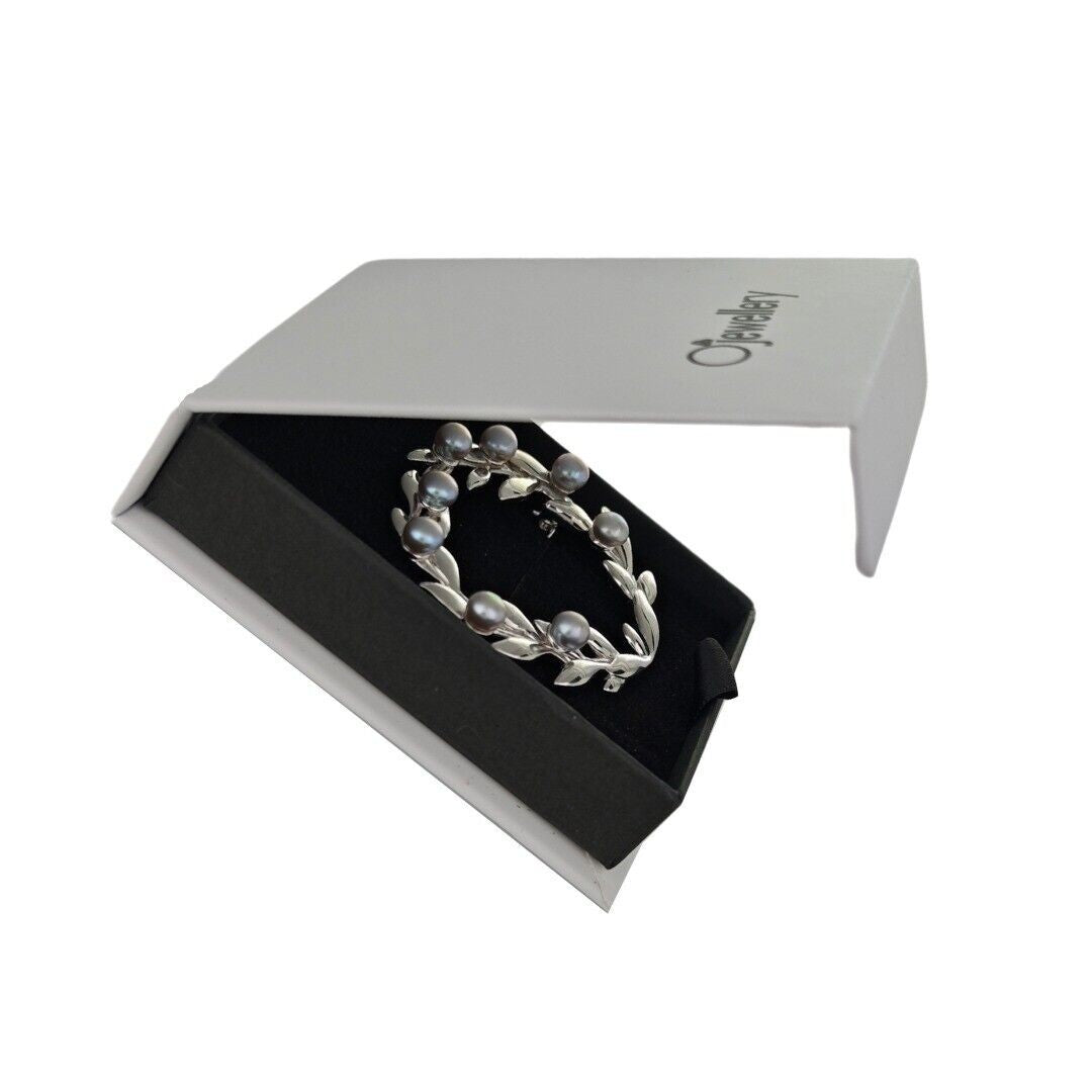 Olive Wreath Pearl Brooch Hallmarked