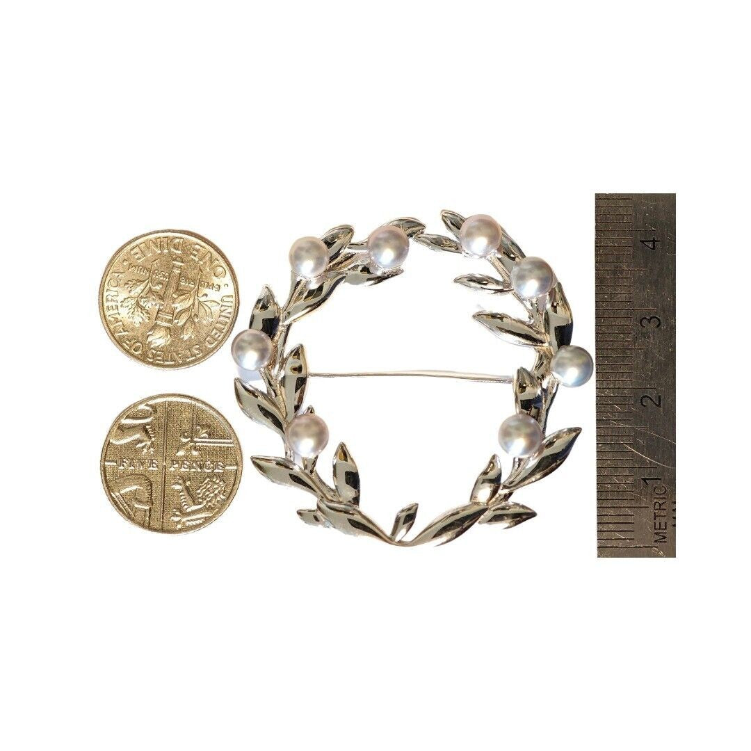 Olive Wreath Pearl Brooch Hallmarked