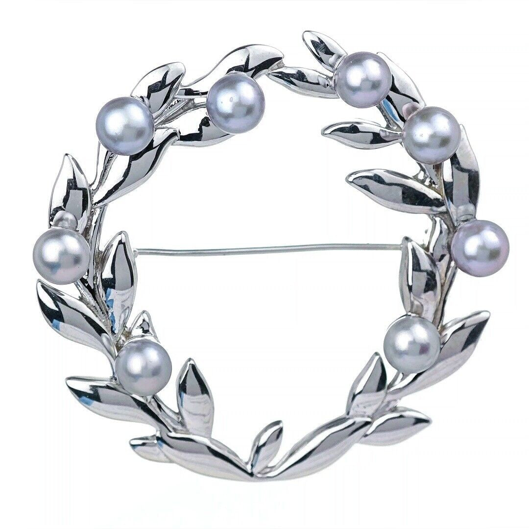 Olive Wreath Pearl Brooch Hallmarked