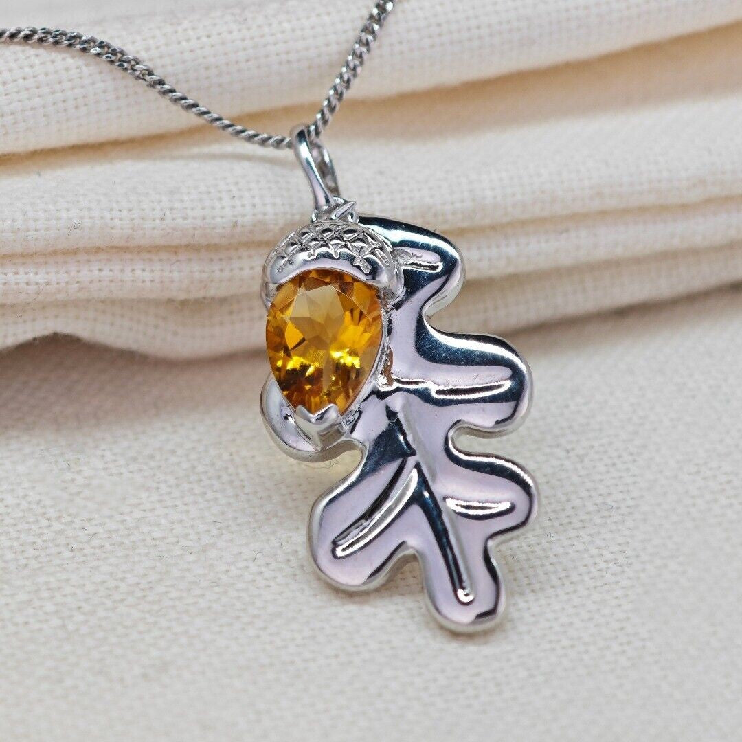 Citrine Oak Leaf Necklace in Sterling Silver